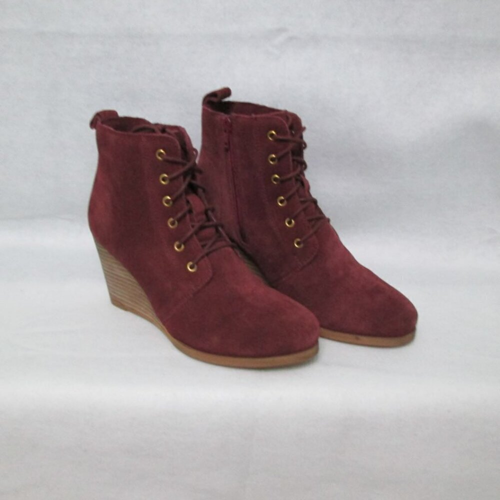 Diba Blake Suede Leather Lace-Up, Side Zipper Wedge Booties-Burgandy-Various-NWT - Picture 2 of 15